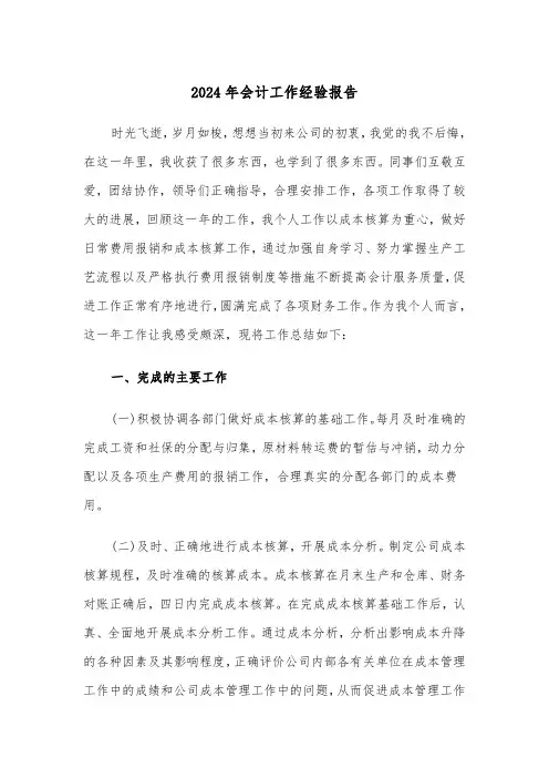 2024年会计工作经验报告(3篇)