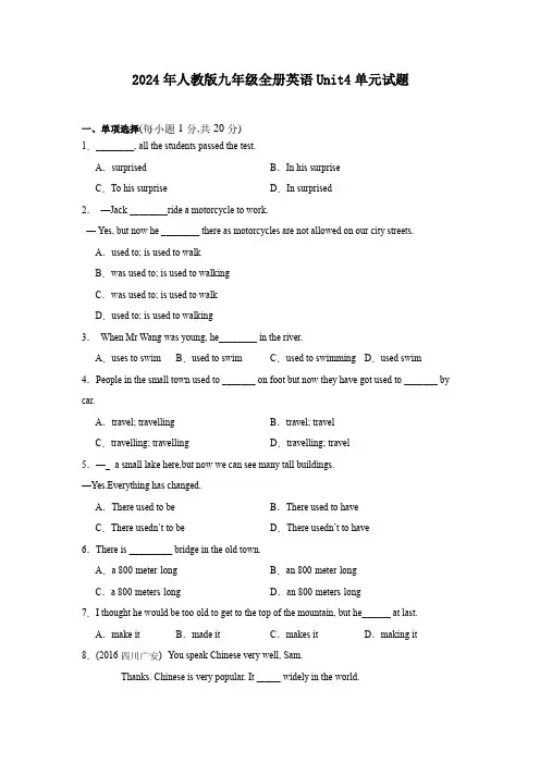 2024年人教版九年级全册英语Unit4单元试题