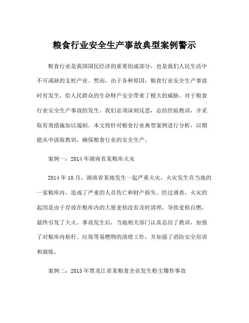 粮食行业安全生产事故典型案例警示