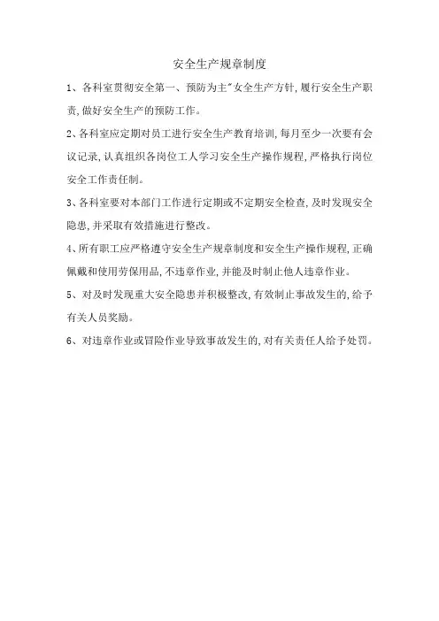 安全生产规章制度(上墙)
