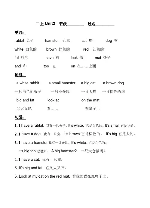 (译林版)二上 Unit2知识点梳理