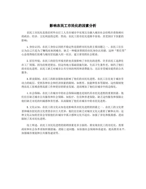 影响农民工市民化的因素分析