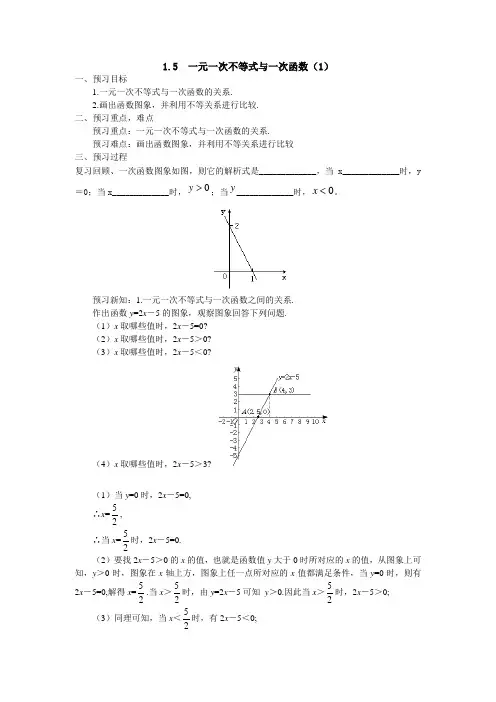 1.5  一元一次不等式与一次函数(1)