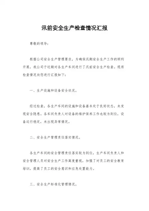 汛前安全生产检查情况汇报