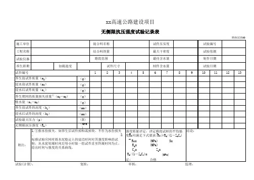 无侧限抗压强度试验报告记录表03
