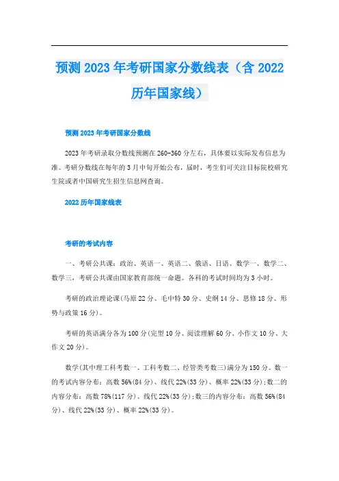 预测2023年考研国家分数线表(含历年国家线)