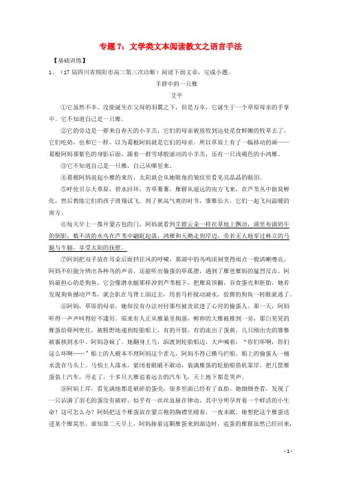 高考语文一轮复习 专题07 文学类文本阅读散文之语言手法(练)(含解析)