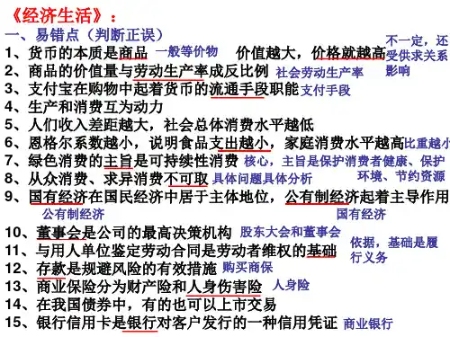 《经济生活》 选择题中应注意的易错点