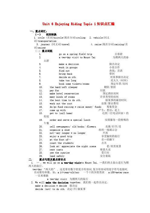 推荐八年级英语下册Unit6EnjoyingRidingTopic1知识点汇编仁爱版