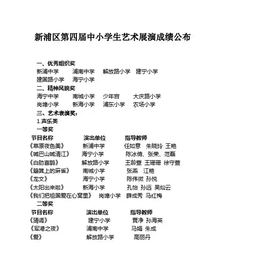 新浦区第四届中小学生艺术展演成绩公布