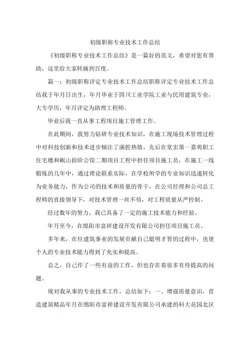 初级职称专业技术工作总结
