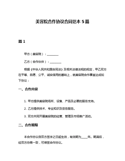 美容院合作协议合同范本5篇