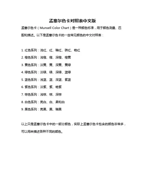 孟塞尔色卡对照表中文版
