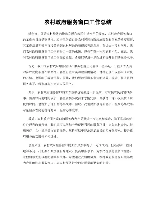 农村政府服务窗口工作总结