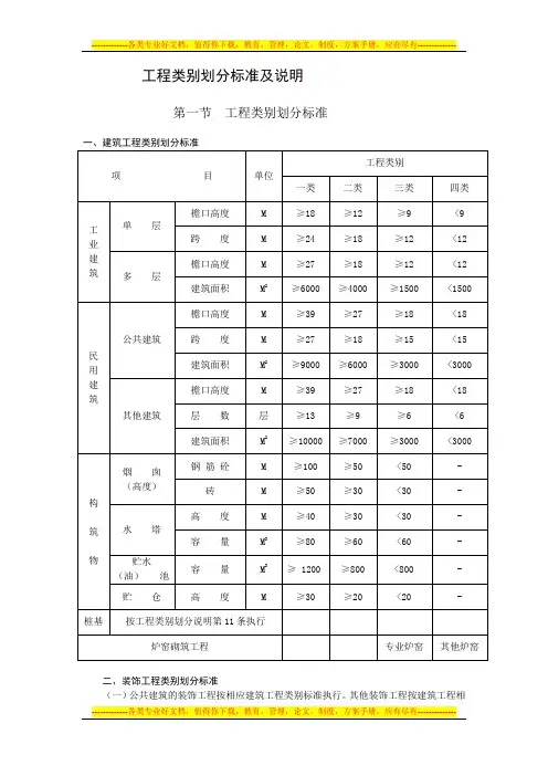 工程类别划分标准及说明