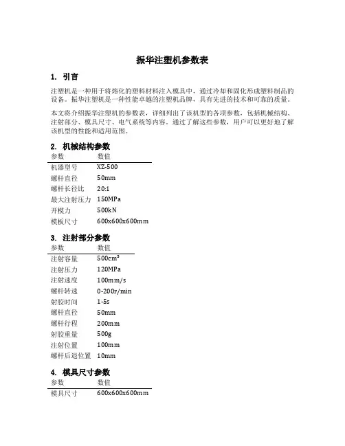 振华注塑机参数表