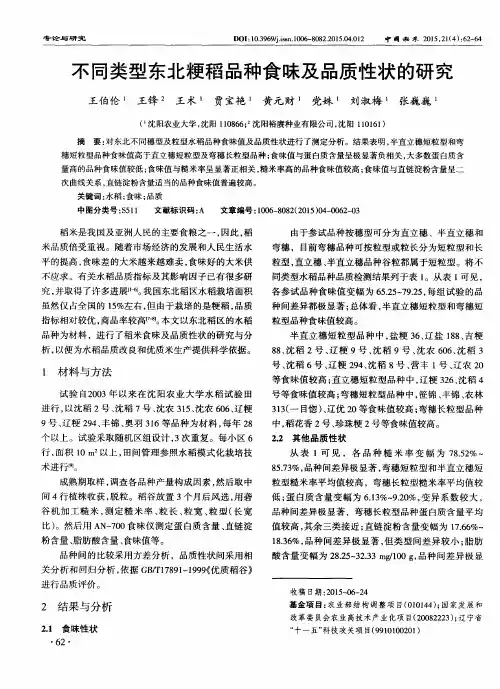不同类型东北粳稻品种食味及品质性状的研究
