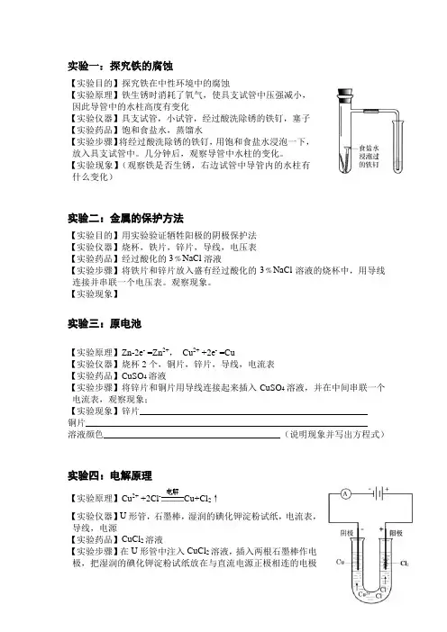 化学选修4原电池实验报告