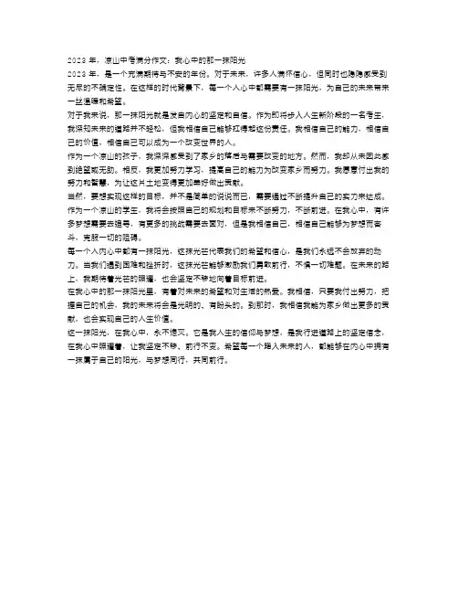 2023年凉山中考满分作文范文：我心中的那一抹阳光
