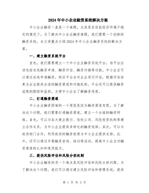 2024年中小企业融资系统解决方案
