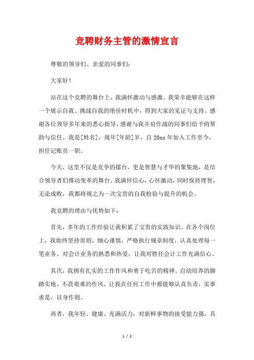 竞聘财务主管的激情宣言