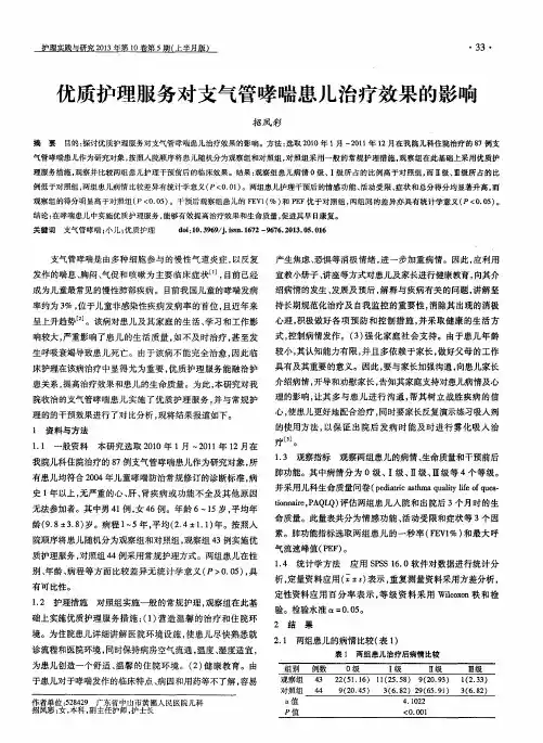 优质护理服务对支气管哮喘患儿治疗效果的影响