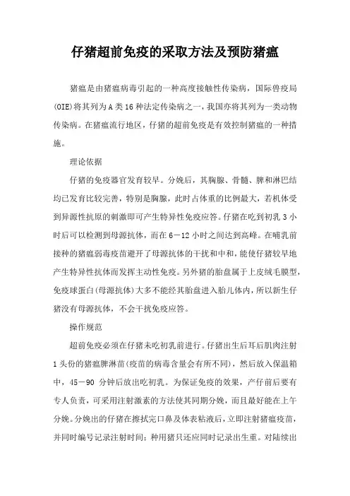 仔猪超前免疫采取方法及预防猪瘟