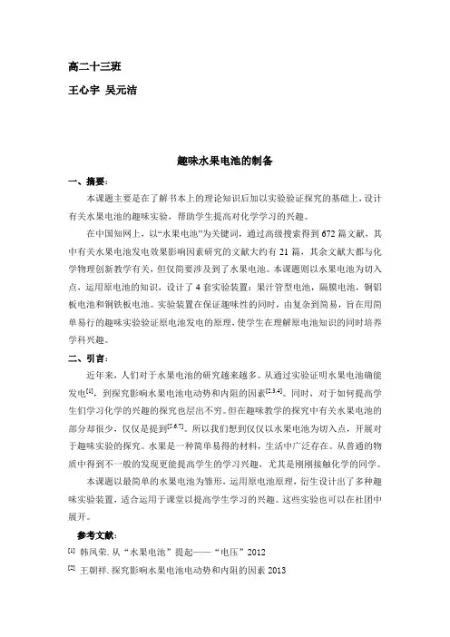 趣味水果电池的制备