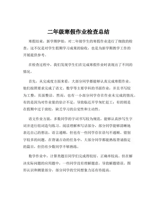二年级寒假作业检查总结