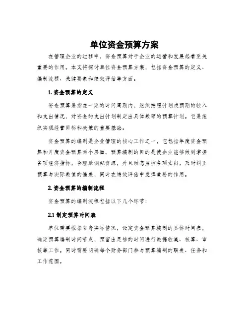 单位资金预算方案