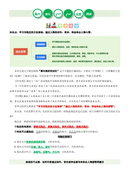 第六单元“成长故事”(主题阅读)-2023-2024学年四年级语文上册阅读理解(统编版)(一)