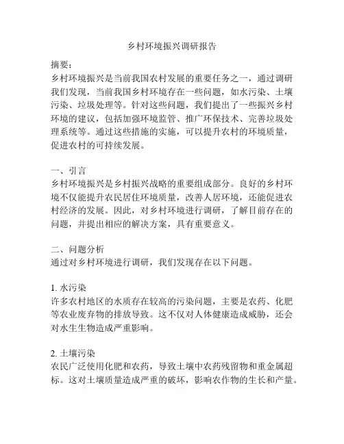乡村环境振兴调研报告