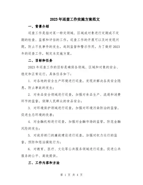 2023年巡查工作实施方案范文