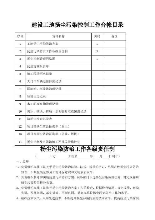一套完整的扬尘污染控制工作台帐