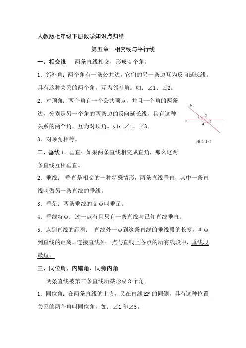 人教版七年级下册数学课本知识点归纳