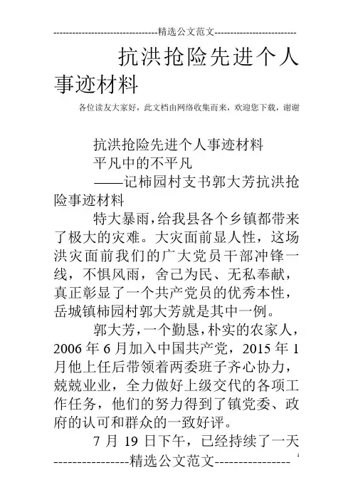 抗洪抢险先进个人事迹材料