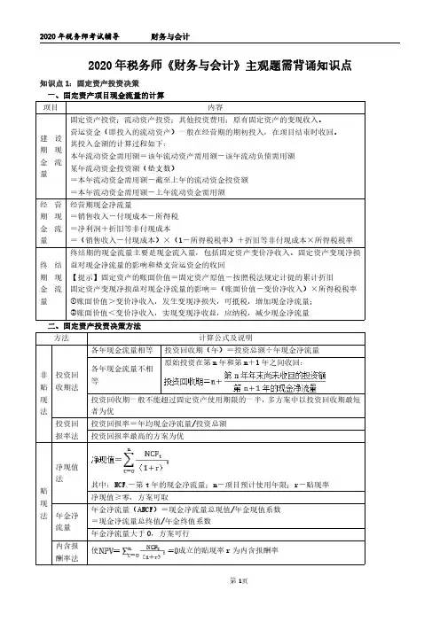 2020年税务师《财务与会计》主观题需背诵知识点