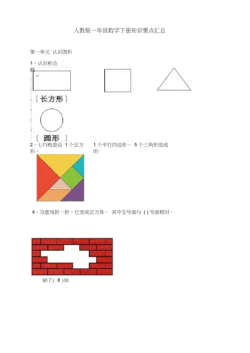 人教版一年级数学下册知识要点汇总(2020必考)
