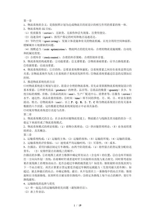 物流设施选址规划考试重点