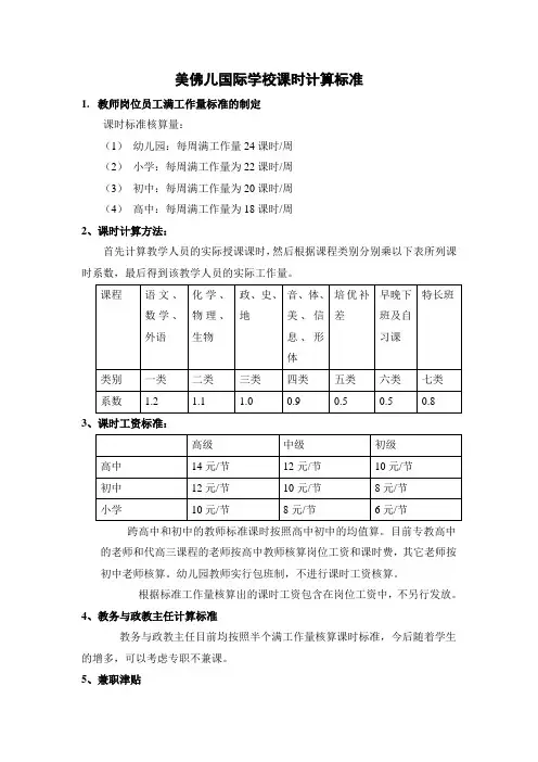 课时计算标准