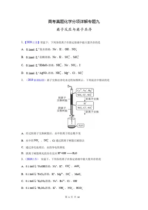 高考真题化学分项详解专题九  离子反应与离子共存 (含参考答案与解析)