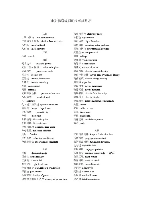 电磁场微波词汇汉英对照表