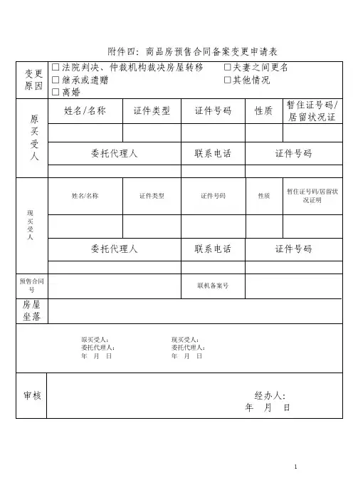 商品房预售合同备案变更申请表