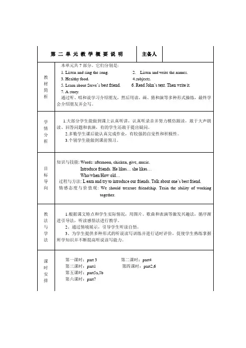 四年级下册英语优质教案-Unit 2 Friends join in 外研剑桥英语