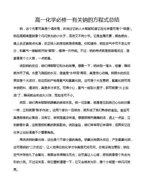 高一化学必修一有关钠的方程式总结