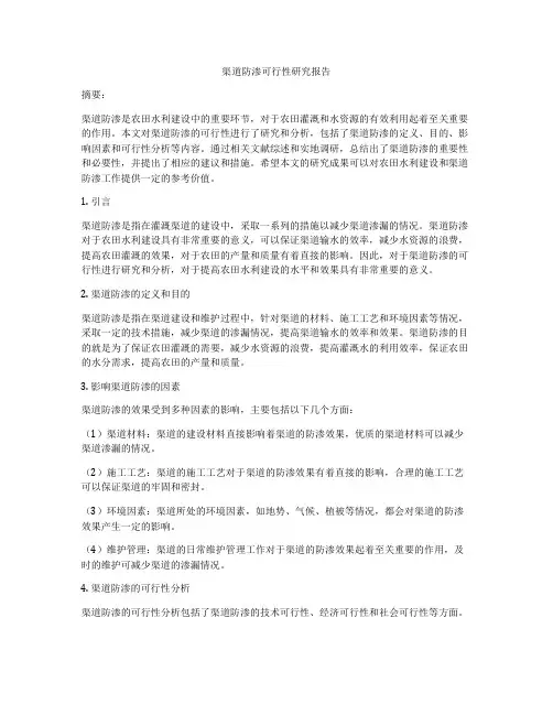渠道防渗可行性研究报告