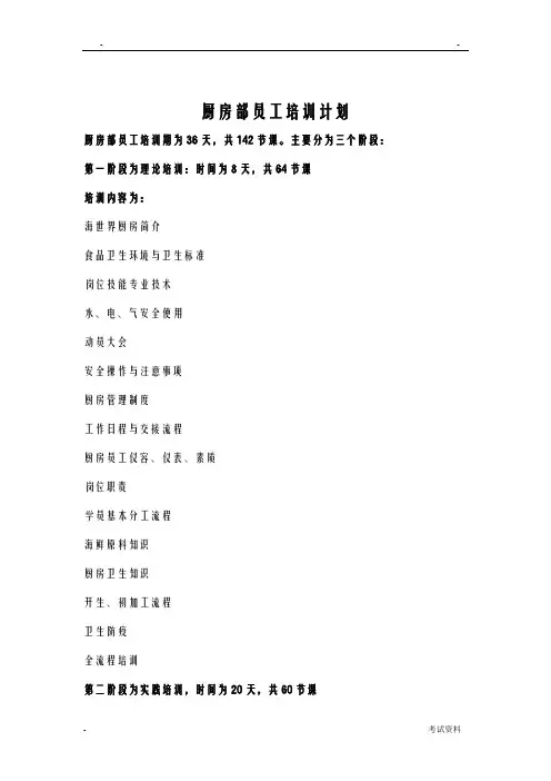 厨房部员工培训计划