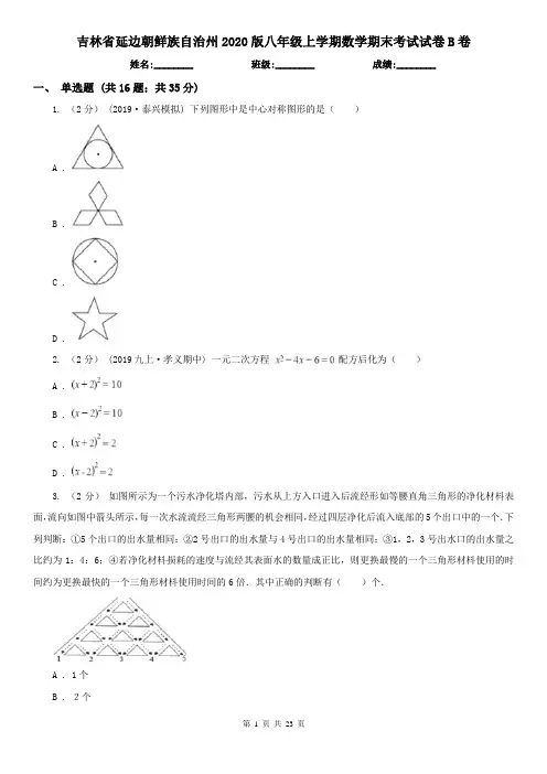 吉林省延边朝鲜族自治州2020版八年级上学期数学期末考试试卷B卷(模拟)