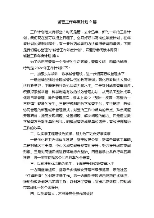 城管工作年度计划9篇