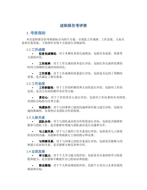述职报告考评表